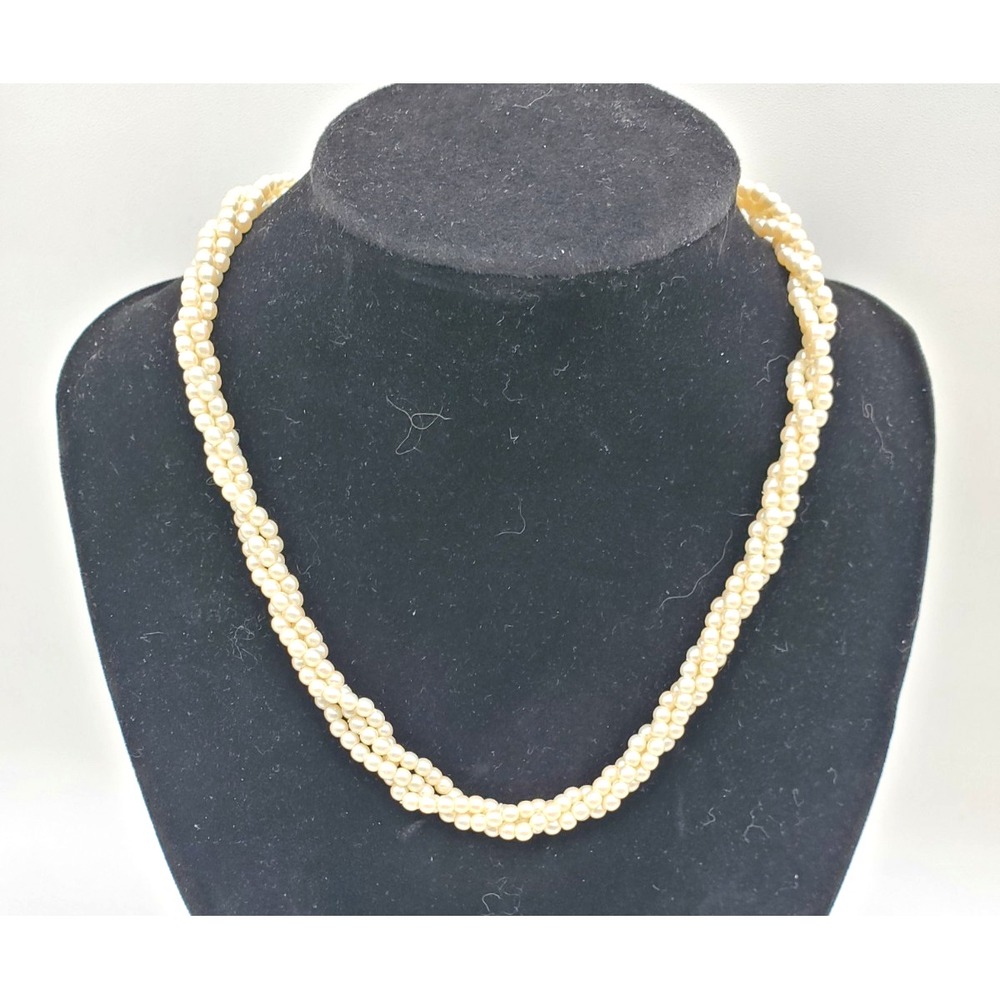 Vintage Monet Necklace 3 Strand Twisted Faux Pearl Gold Tone 14"
